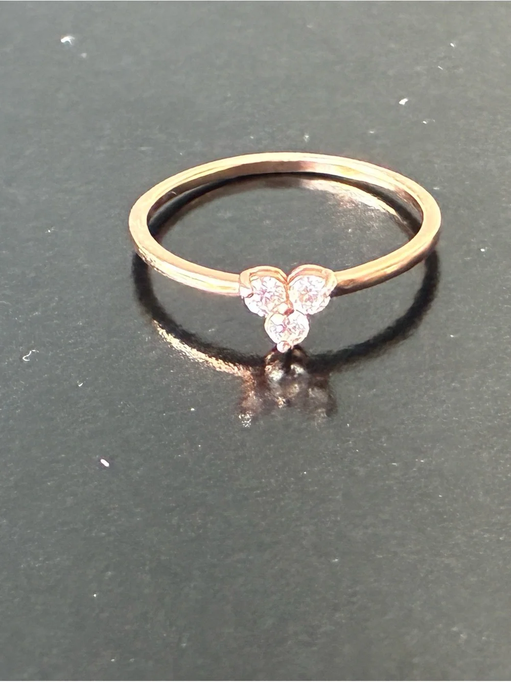 925 Sterling Silver Delicate Rose Gold Trio-Cluster Ring Sz 8
